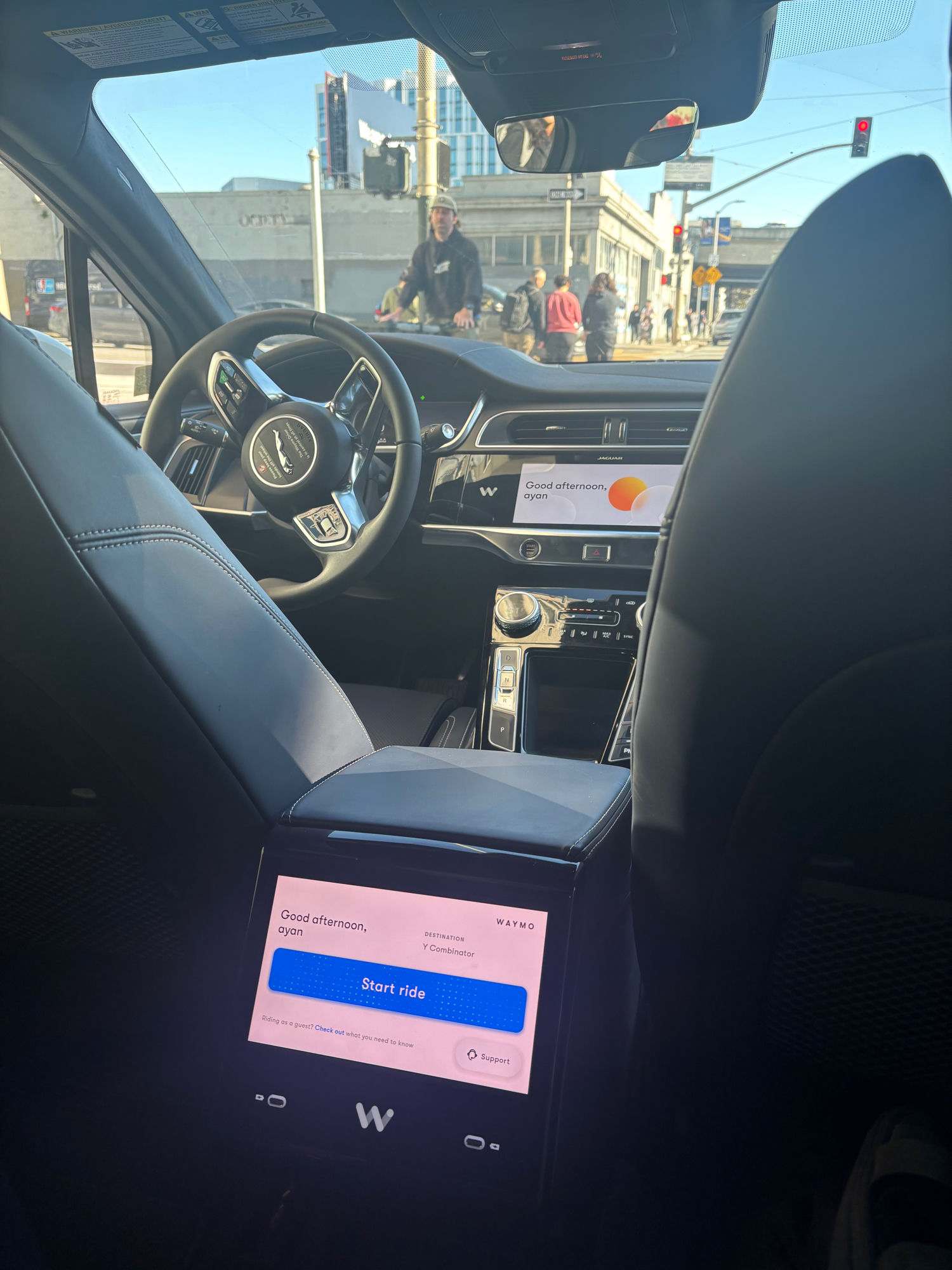inside a Waymo self-driving car